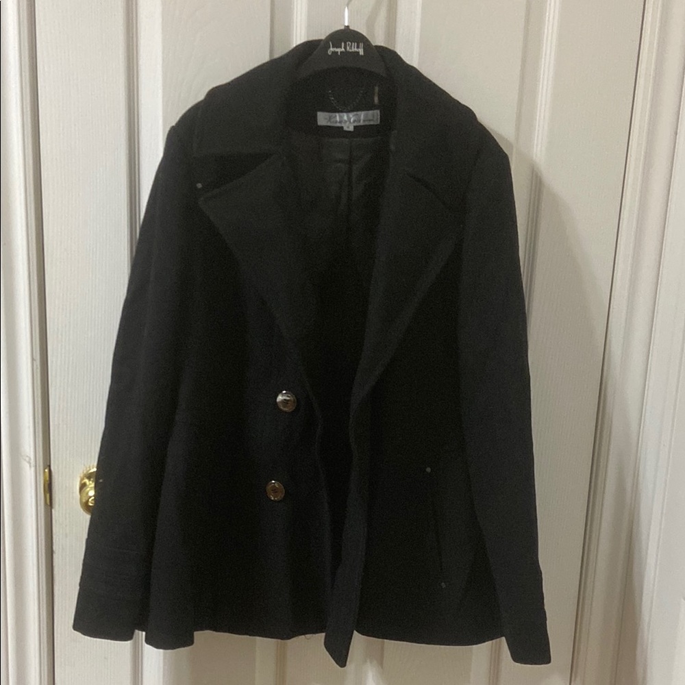 Kenneth Cole New York Black Double-Breasted Pea Coat